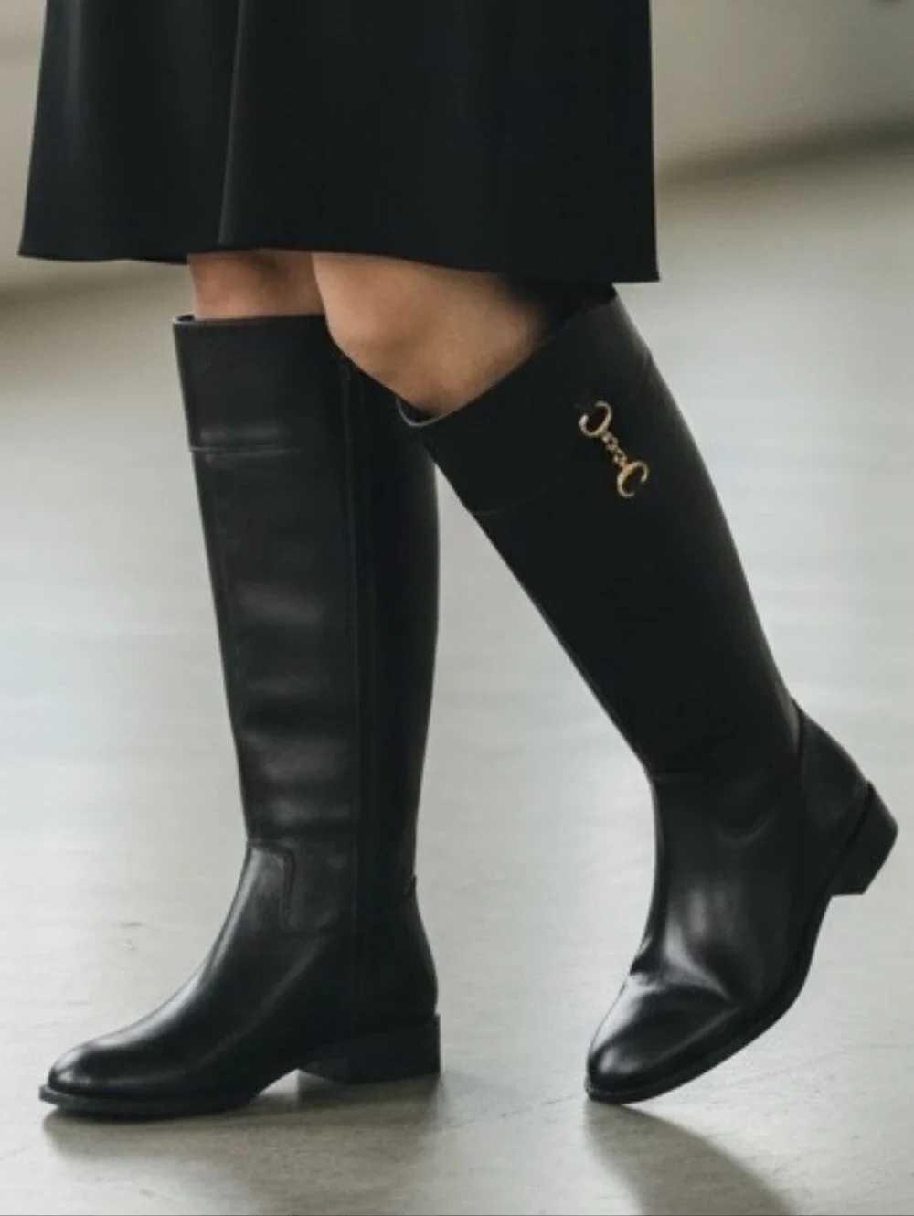 Talbots Tish Bit Riding Boots Black Knee-High Leather  with Gold Bit Detail 7.5